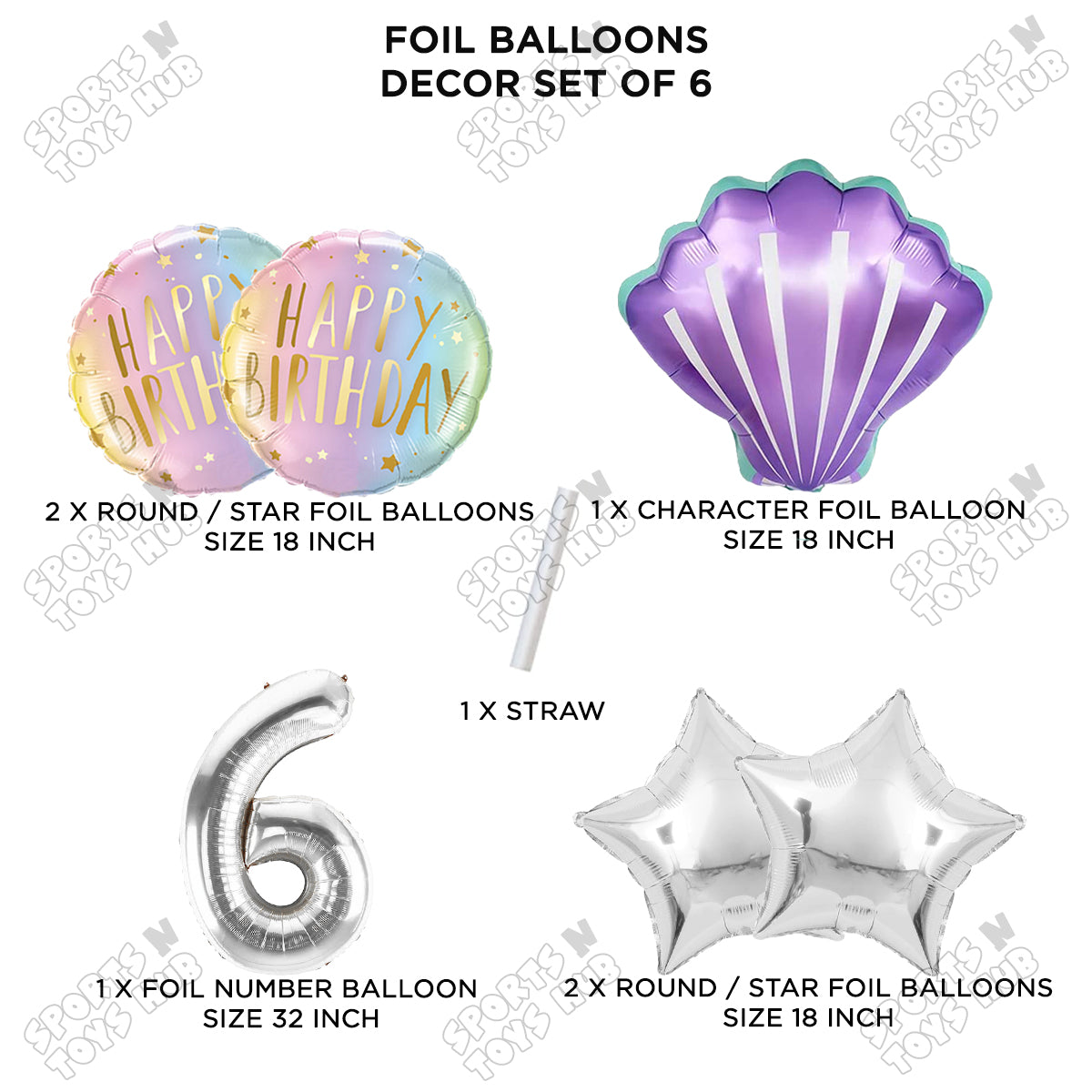 Sea Shell Foil Balloon Pack Of 6 Set With 32 Inch Foil Number Balloons