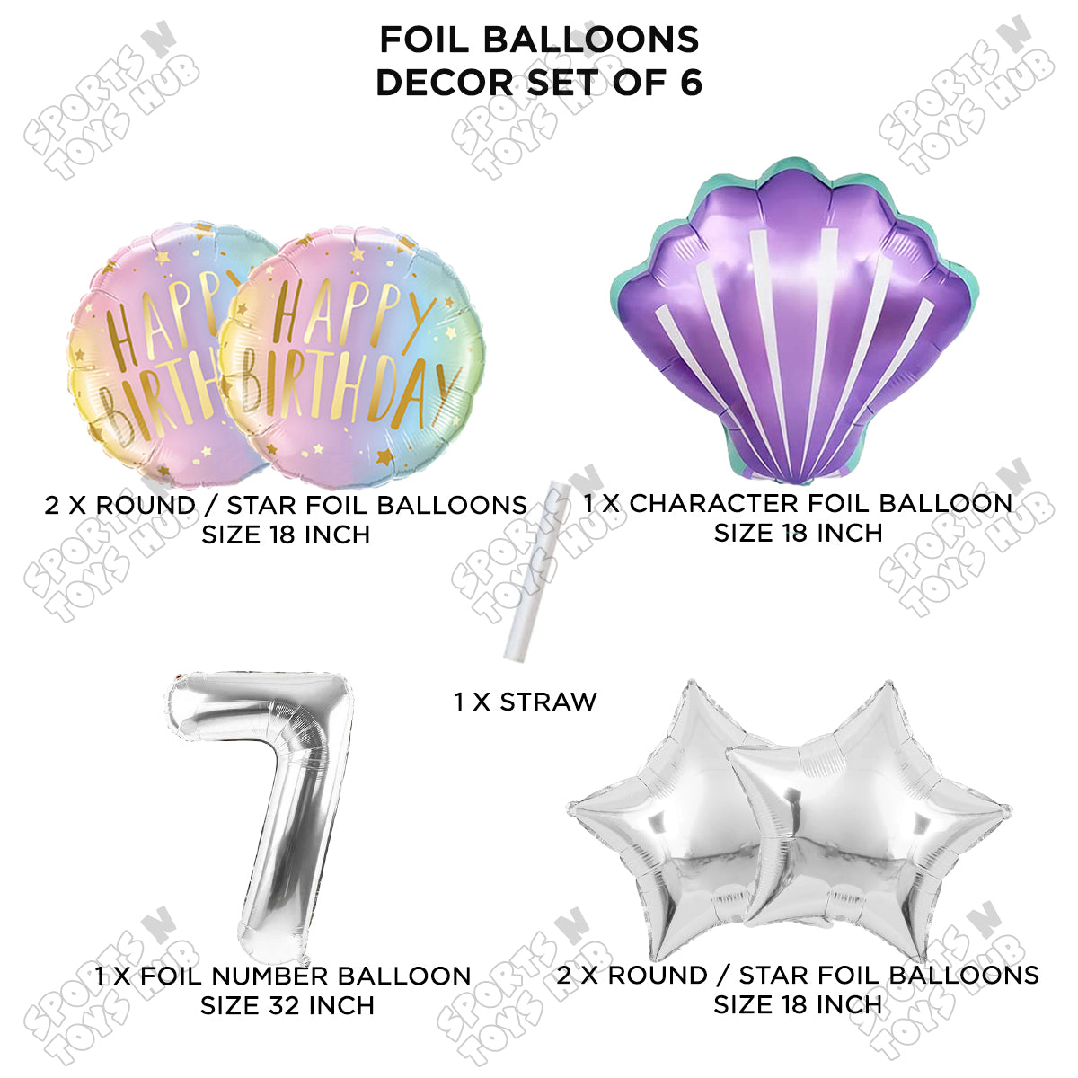 Sea Shell Foil Balloon Pack Of 6 Set With 32 Inch Foil Number Balloons
