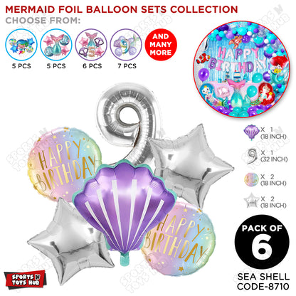 Sea Shell Foil Balloon Pack Of 6 Set With 32 Inch Foil Number Balloons