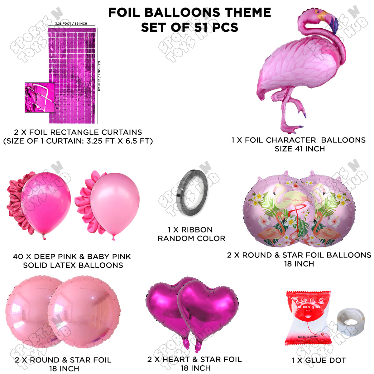 Flamingo Bird Pink Color Foil Balloon Set Theme