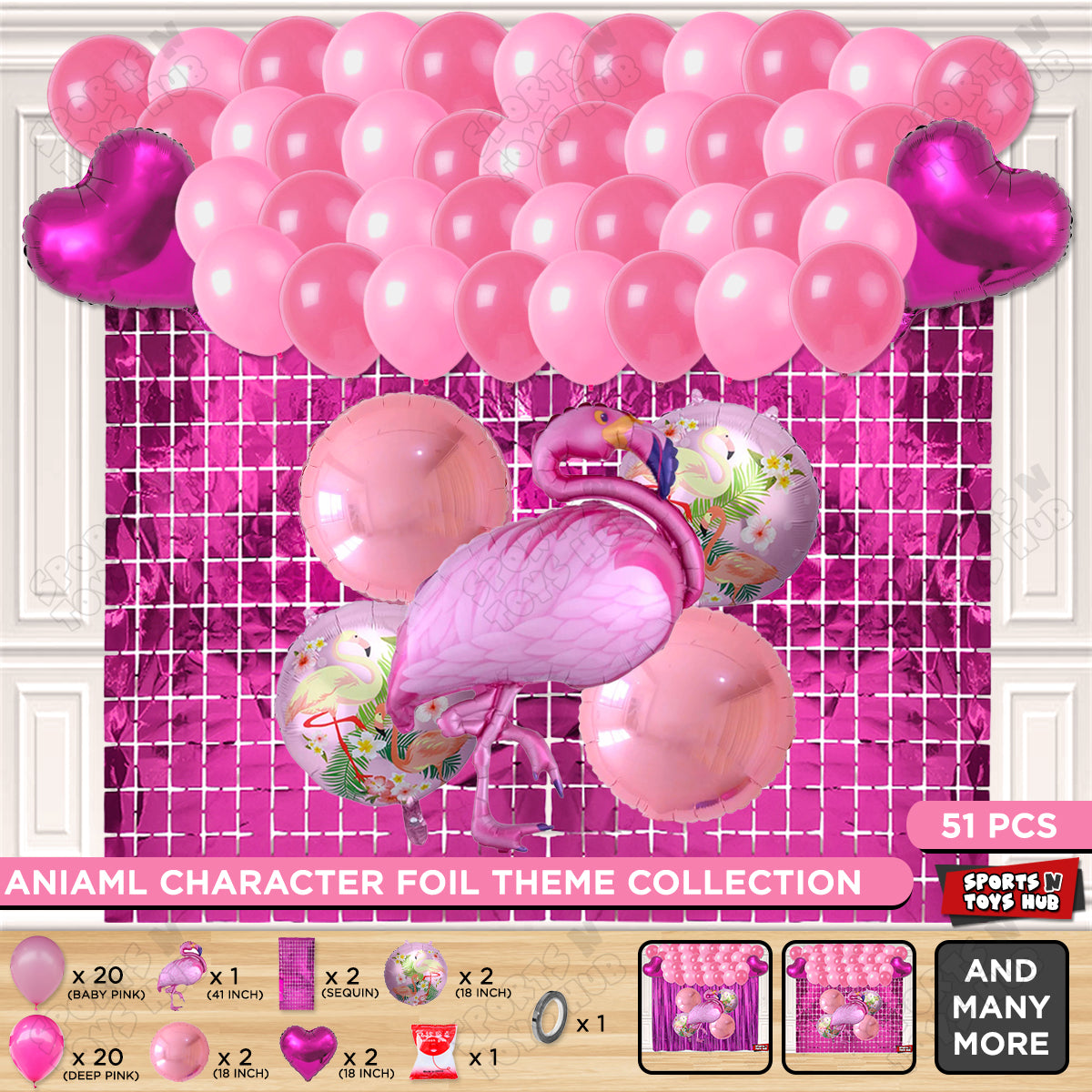 Flamingo Bird Pink Color Foil Balloon Set Theme