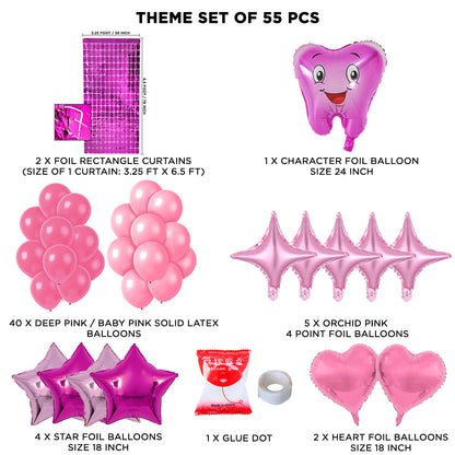 First Tooth Foil Balloon Theme With Rectangle Curtain - Pink