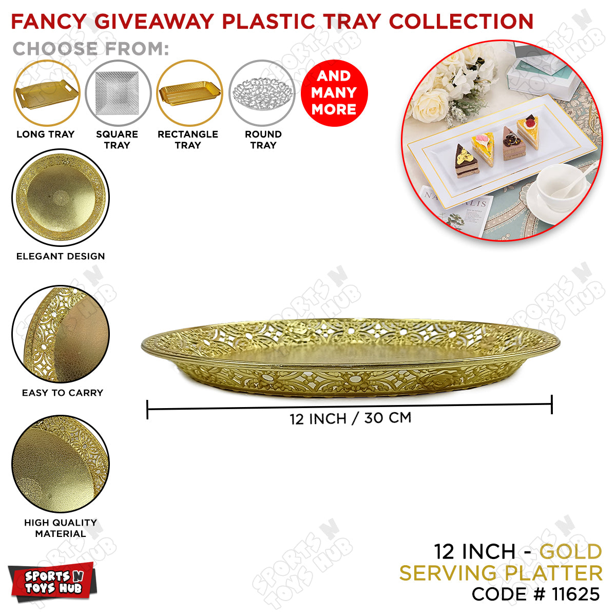 Golden Decorative Serving Platter Basket Tray