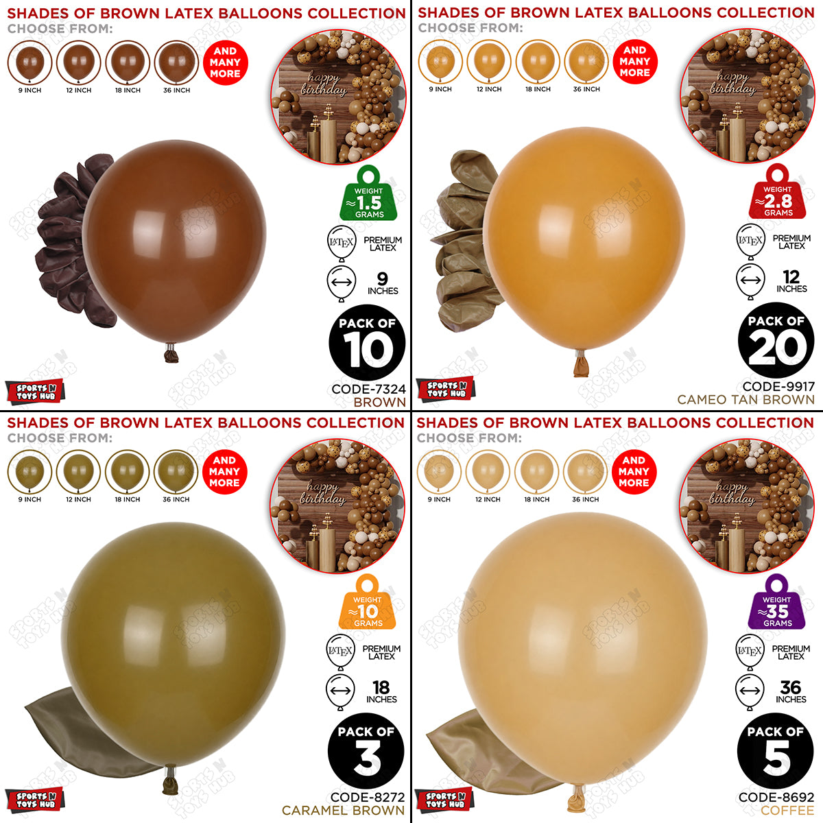 Wood Brown Latex Balloons Available In 9, 12, 18 & 36 Inch Sizes