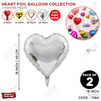 18 Inch - Silver Heart Foil Balloon