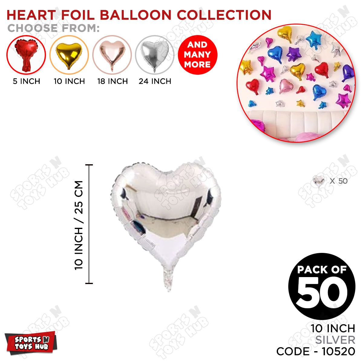 10 Inch - Silver Heart Foil Balloon