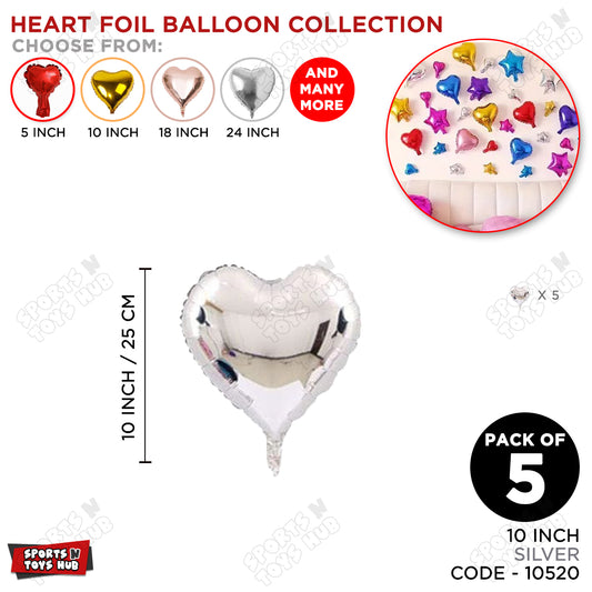 10 Inch - Silver Heart Foil Balloon