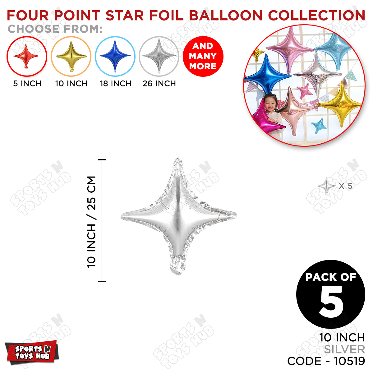 10 Inch - Silver Four Point Star Balloon