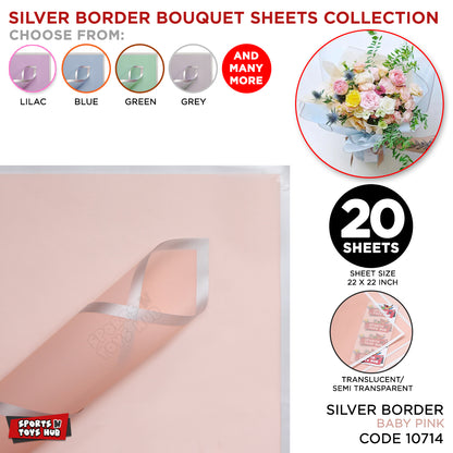 Flower Bouquet Silver Border Double Sided Style Sheet Collection, Flower Sheet, Wrapping Paper