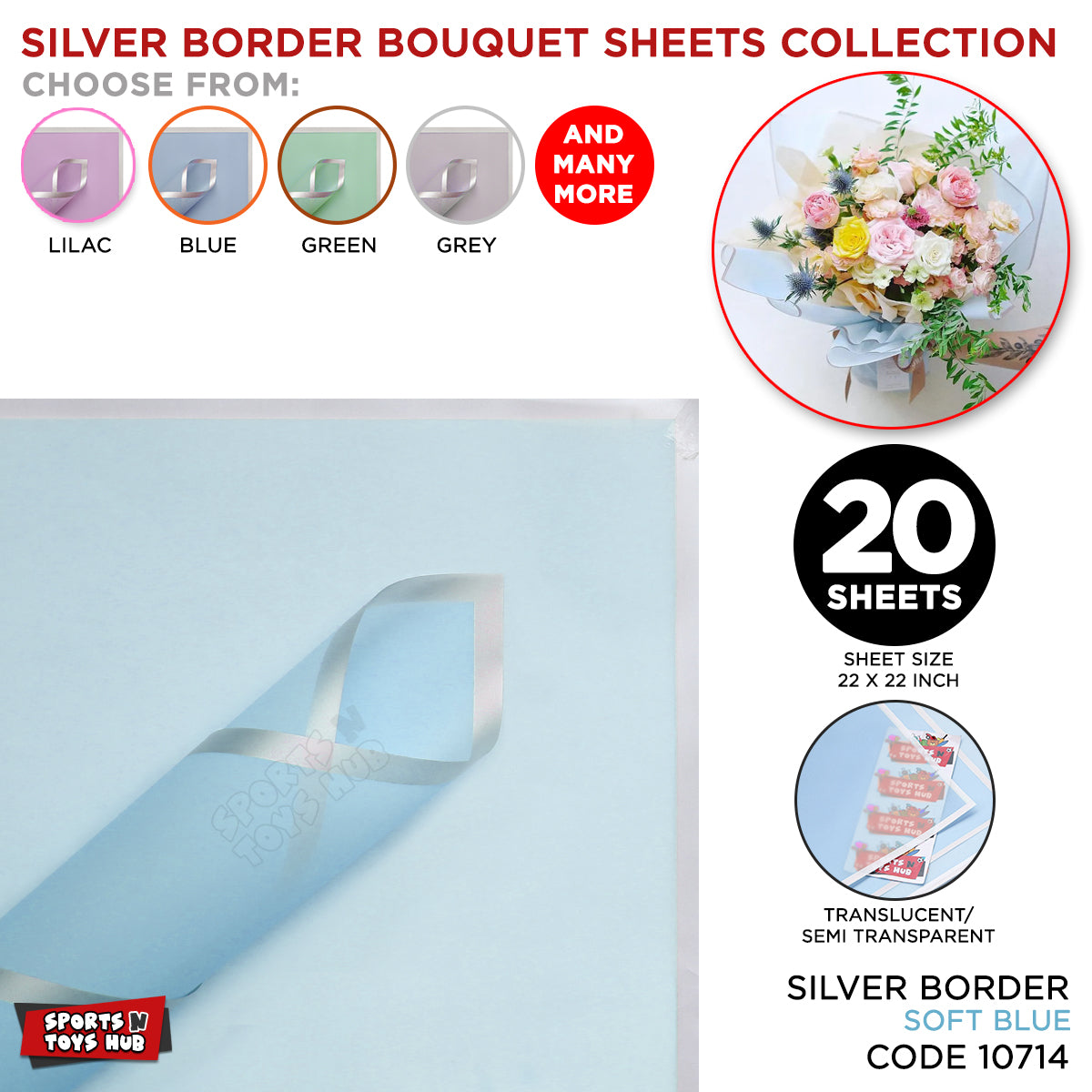 Flower Bouquet Silver Border Double Sided Style Sheet Collection, Flower Sheet, Wrapping Paper