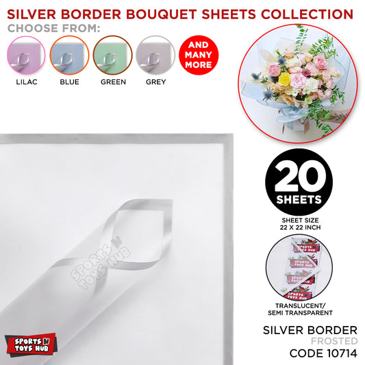 Flower Bouquet Silver Border Double Sided Style Sheet Collection, Flower Sheet, Wrapping Paper