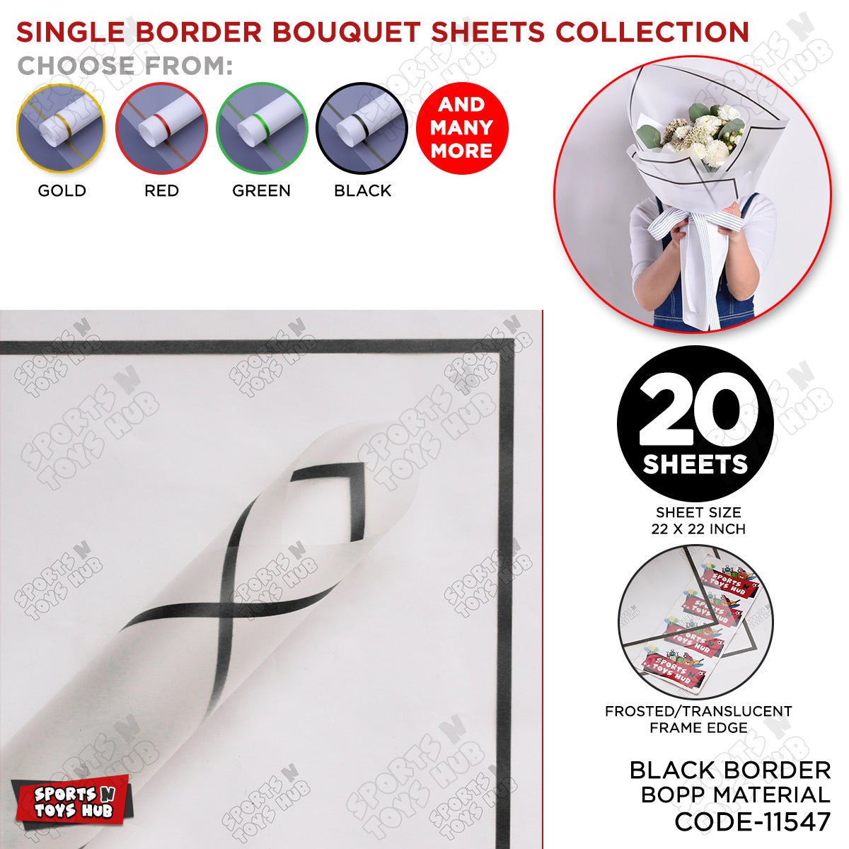 Single Line Border Translucent Floral Bouquet Wrapping Sheets