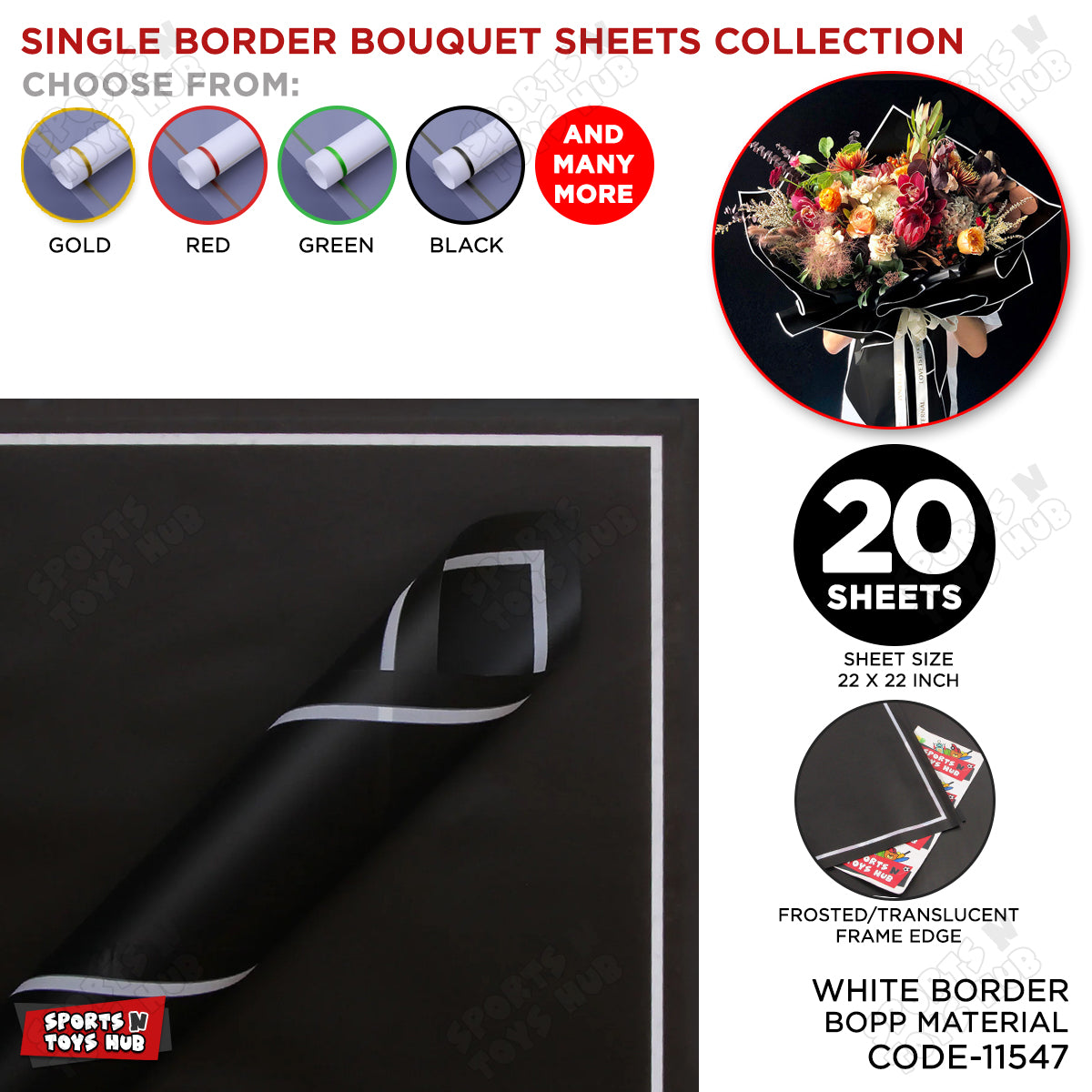 Single Line Border Translucent Floral Bouquet Wrapping Sheets