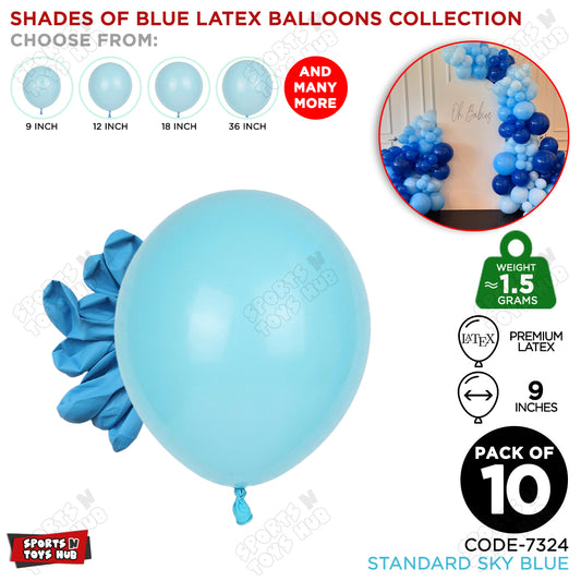 Sky Blue Latex Solid Balloons Available In 9, 12, 18 & 36 Inch Sizes