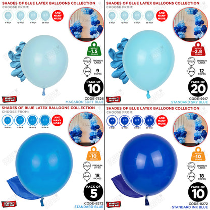 Blue Latex Solid Balloons Available In 9, 12, 18 & 36 Inch Sizes