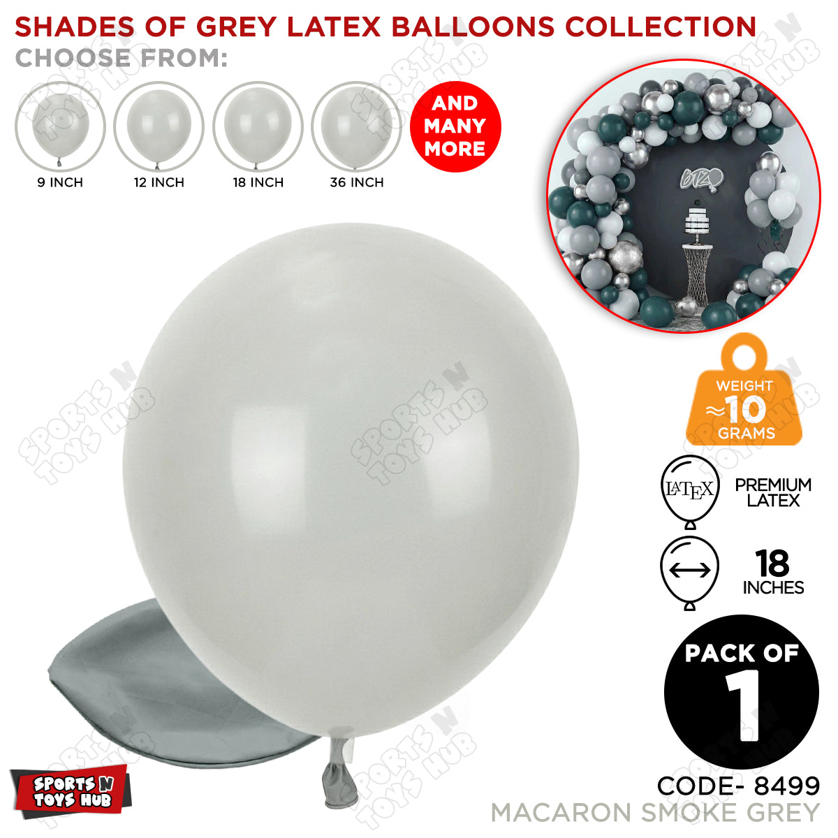 Smoke Grey Latex Balloons Available In 9, 12, 18 & 36 Inch Sizes