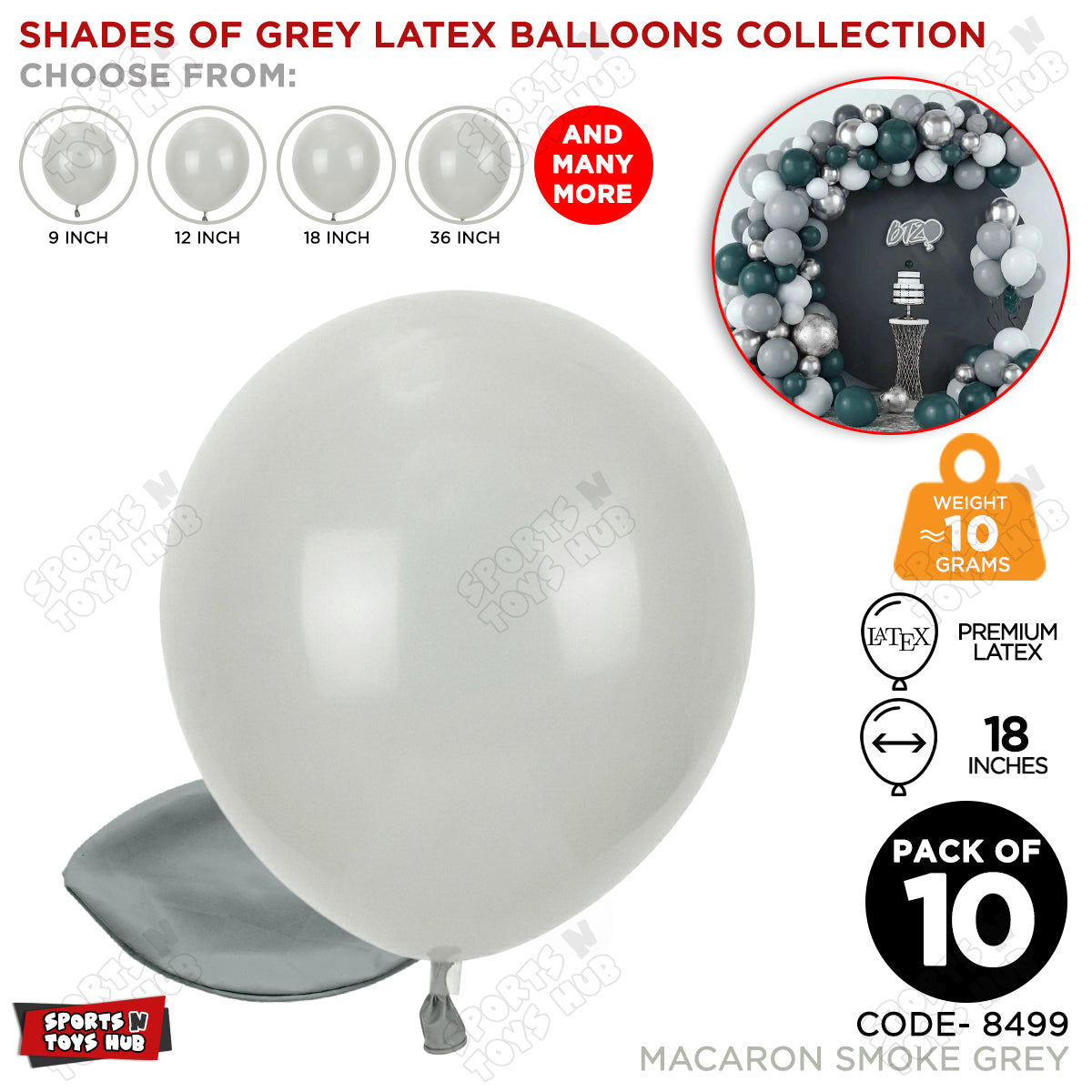 Smoke Grey Latex Balloons Available In 9, 12, 18 & 36 Inch Sizes