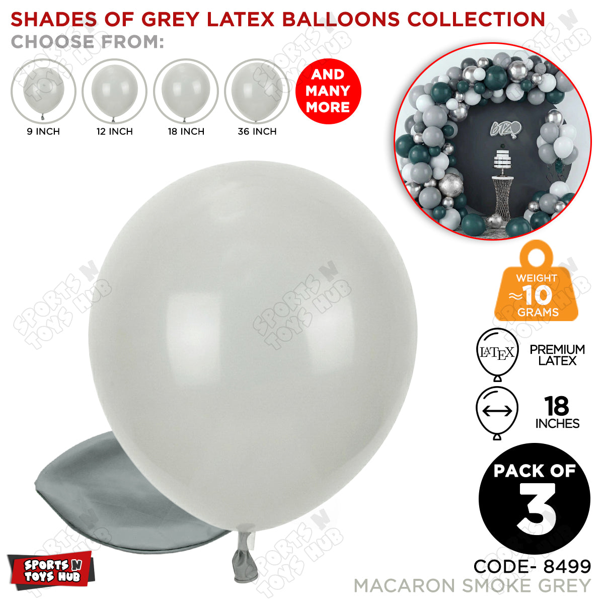 Smoke Grey Latex Balloons Available In 9, 12, 18 & 36 Inch Sizes