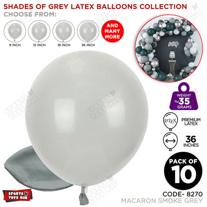 Smoke Grey Latex Balloons Available In 9, 12, 18 & 36 Inch Sizes
