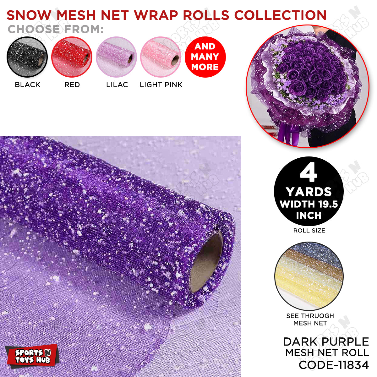 Snow Mesh Net Wrap Rolls – Premium Decorative Floral Mesh Wrap For Bouquet Packaging, Gift Wrapping