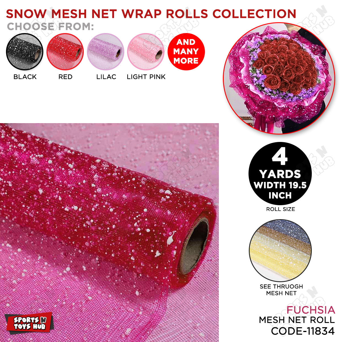 Snow Mesh Net Wrap Rolls – Premium Decorative Floral Mesh Wrap For Bouquet Packaging, Gift Wrapping