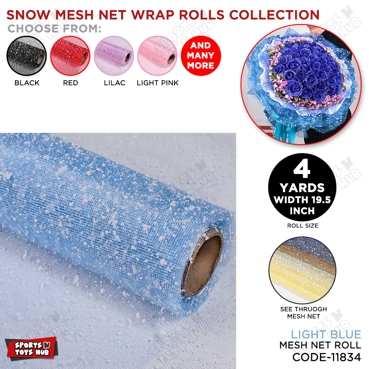 Snow Mesh Net Wrap Rolls – Premium Decorative Floral Mesh Wrap For Bouquet Packaging, Gift Wrapping