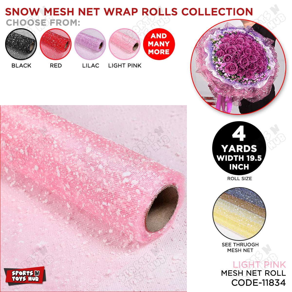Snow Mesh Net Wrap Rolls – Premium Decorative Floral Mesh Wrap For Bouquet Packaging, Gift Wrapping