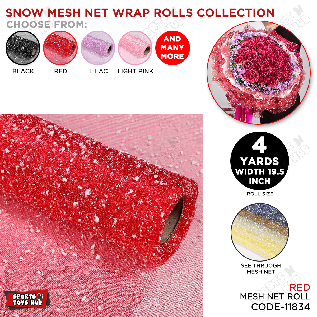Snow Mesh Net Wrap Rolls – Premium Decorative Floral Mesh Wrap For Bouquet Packaging, Gift Wrapping