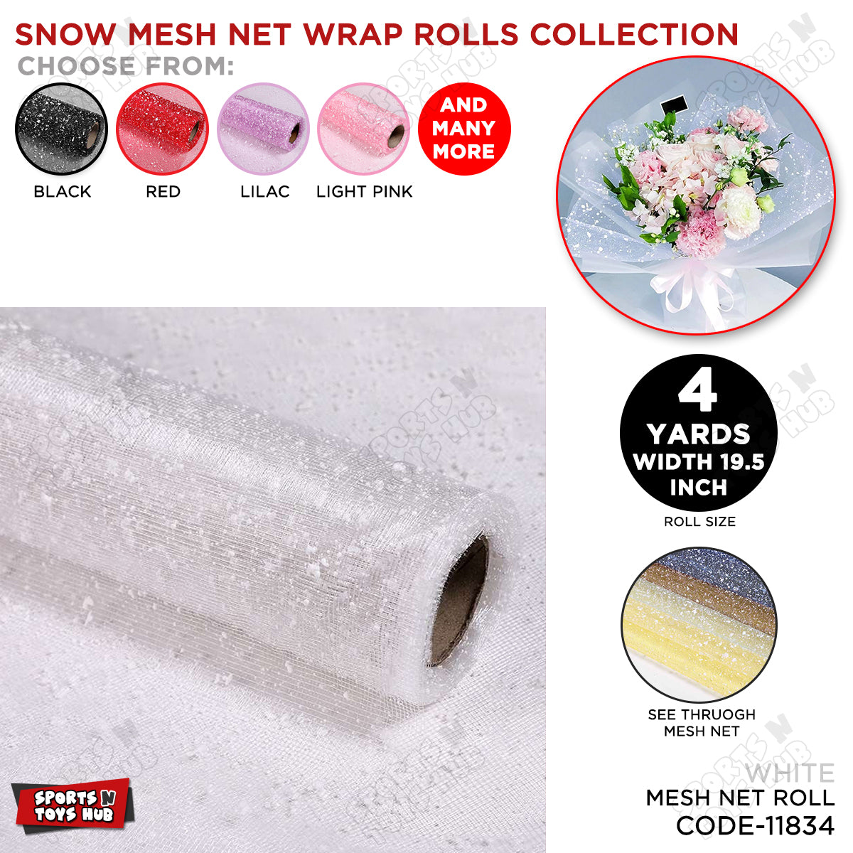 Snow Mesh Net Wrap Rolls – Premium Decorative Floral Mesh Wrap For Bouquet Packaging, Gift Wrapping
