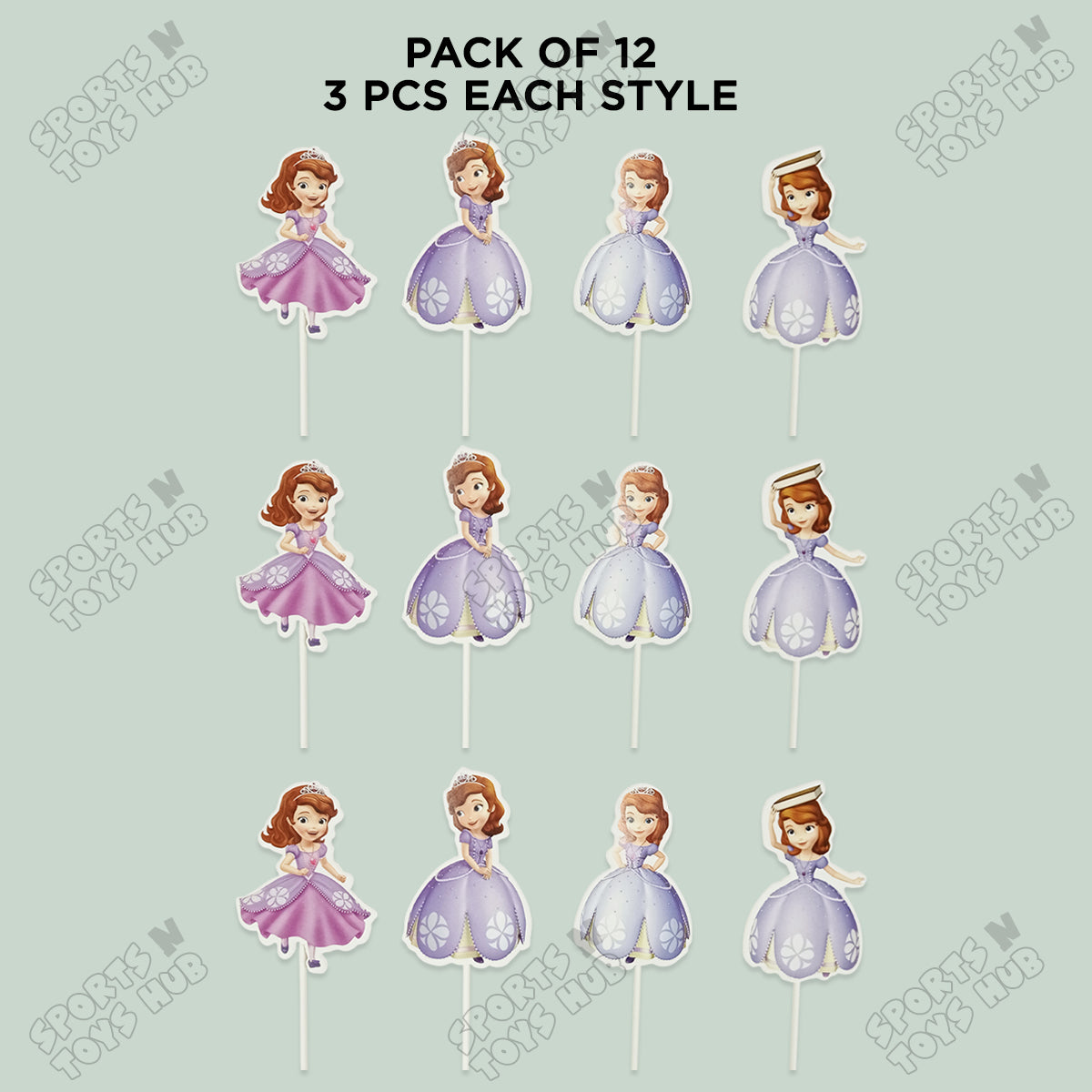 Cartoon Characters Princess Sofia Cake Topper - 12 Pcs