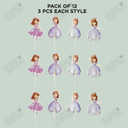 Cartoon Characters Princess Sofia Cake Topper - 12 Pcs