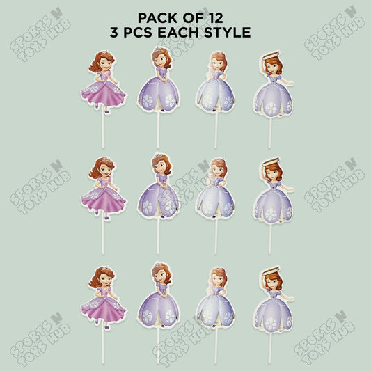 Cartoon Characters Princess Sofia Cake Topper - 12 Pcs