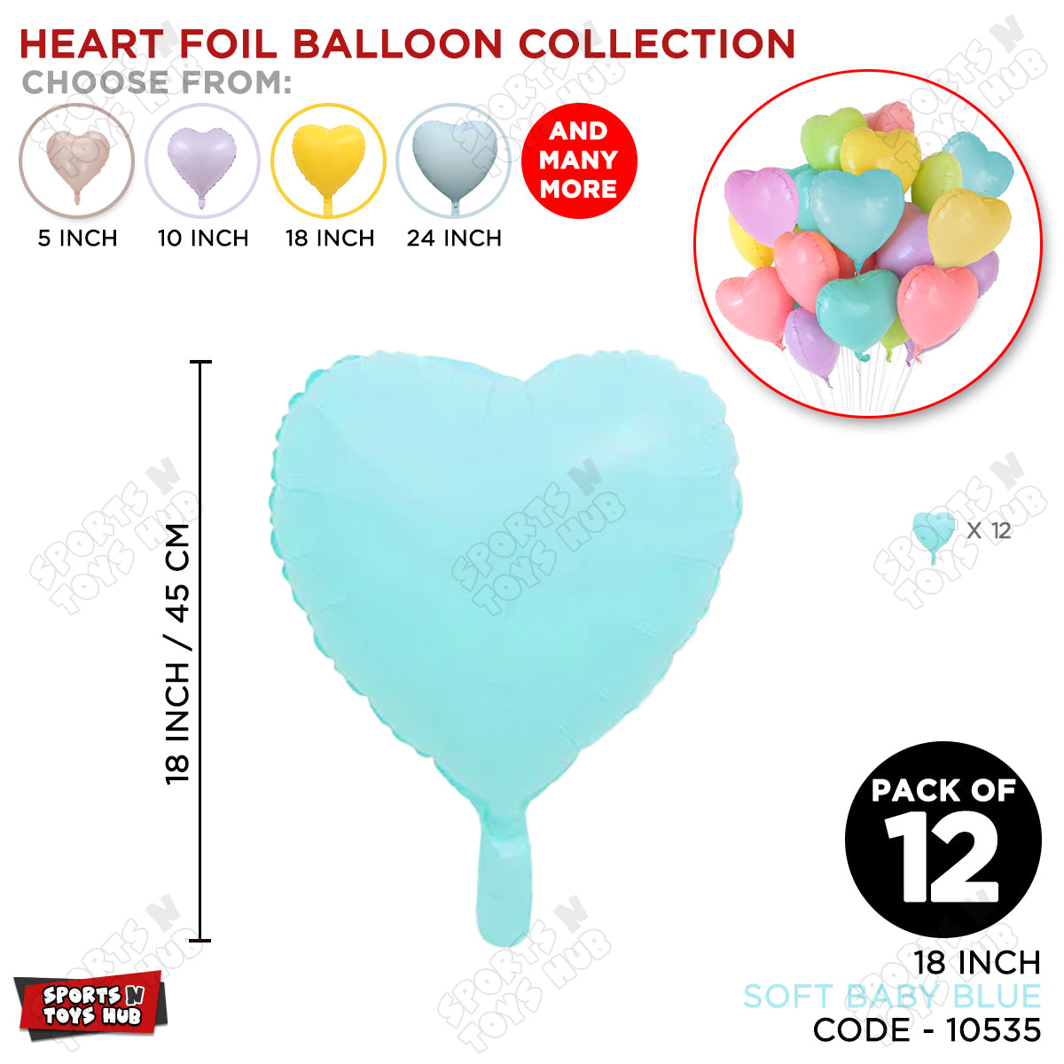 18 Inch - Soft Blue Pastel Color Heart Foil Balloon