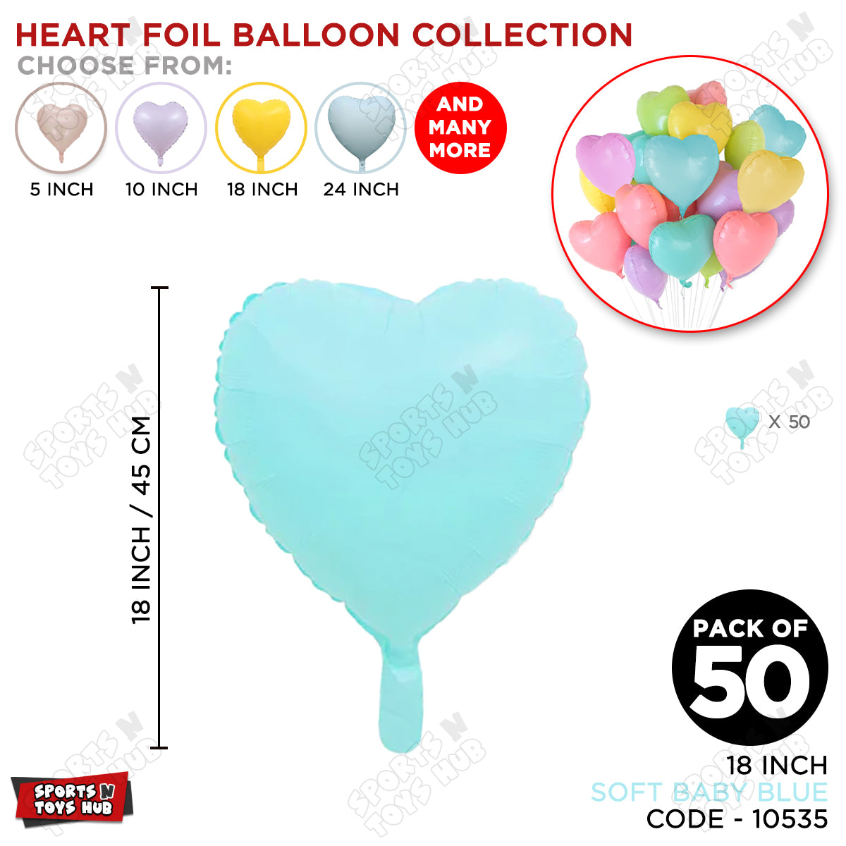 18 Inch - Soft Blue Pastel Color Heart Foil Balloon