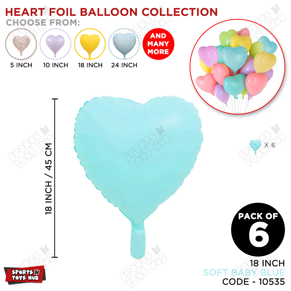 18 Inch - Soft Blue Pastel Color Heart Foil Balloon