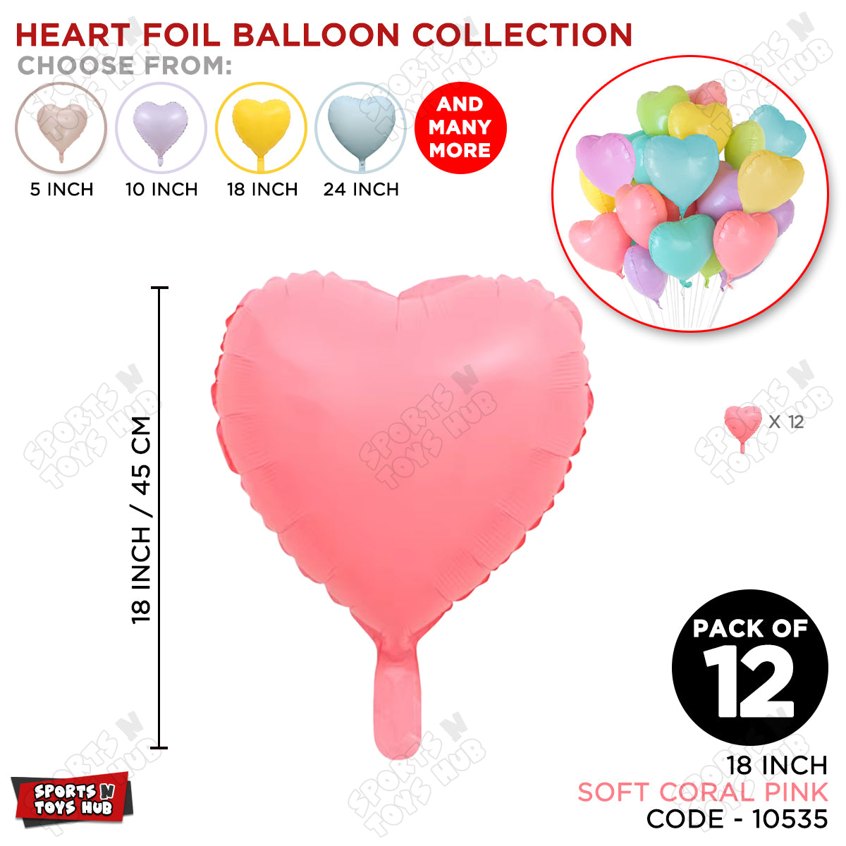 18 Inch - Soft Coral Pink Pastel Color Heart Foil Balloon