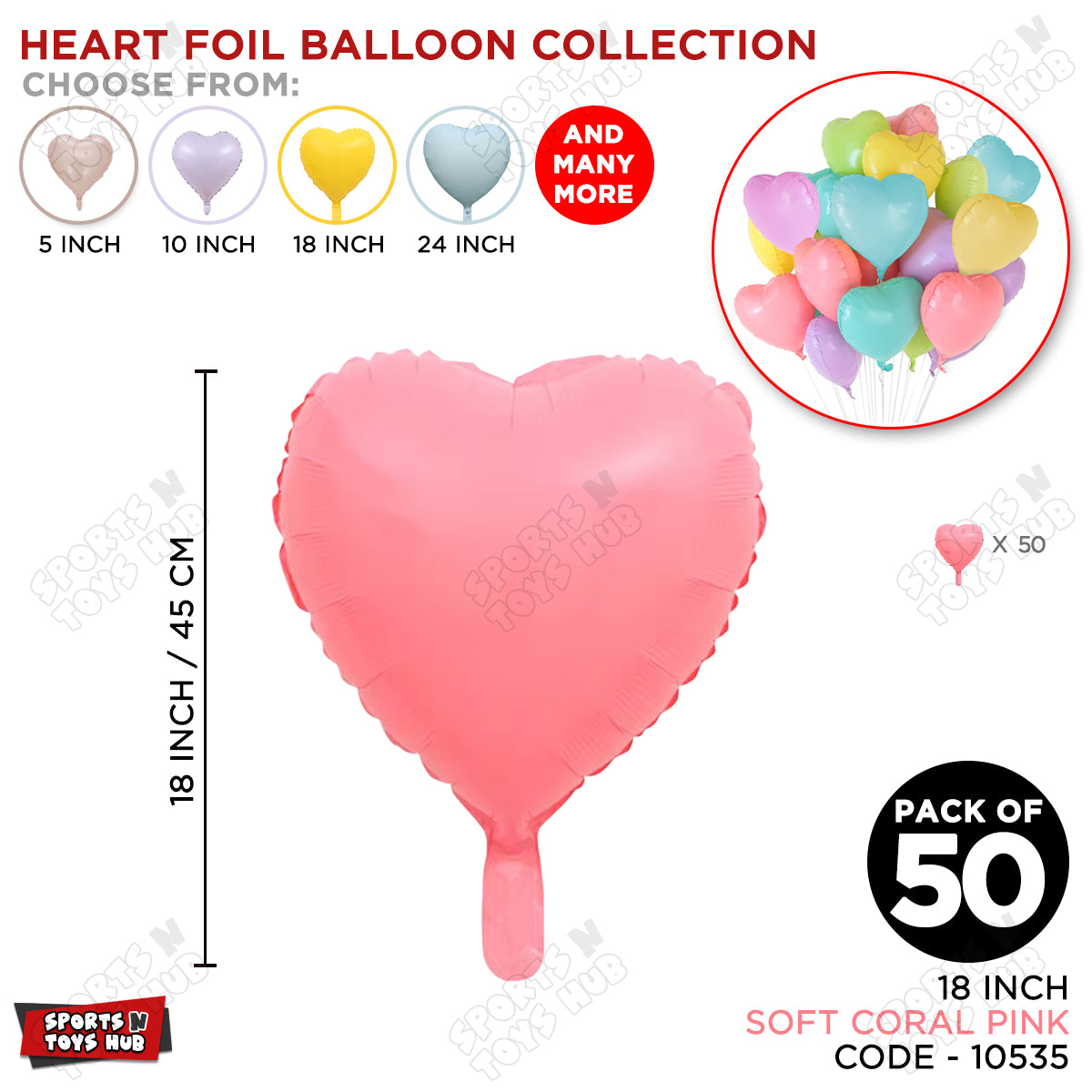 18 Inch - Soft Coral Pink Pastel Color Heart Foil Balloon