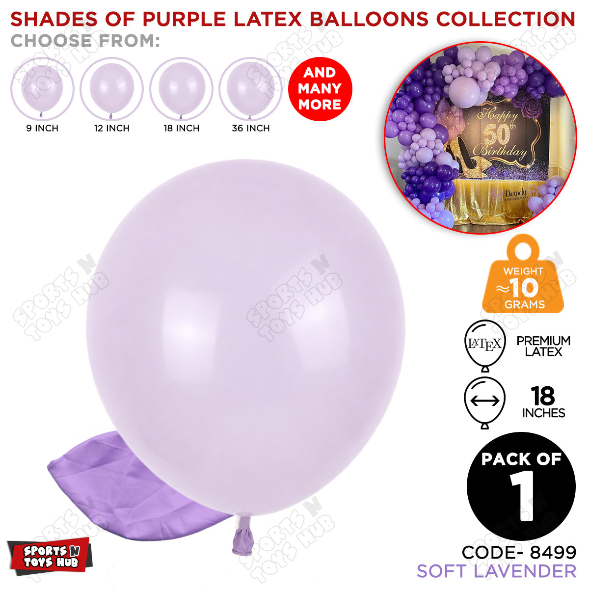 Soft Lavender Latex Balloons Available In 9, 12, 18 & 36 Inch Sizes