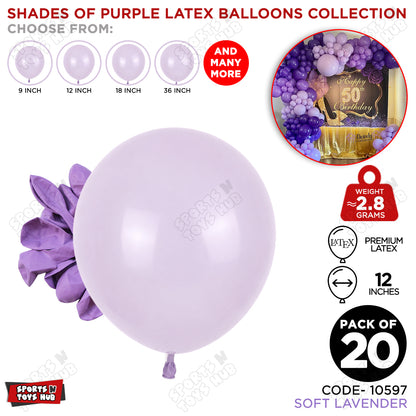 Soft Lavender Latex Balloons Available In 9, 12, 18 & 36 Inch Sizes