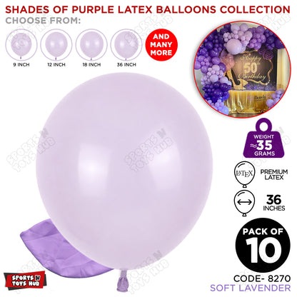 Soft Lavender Latex Balloons Available In 9, 12, 18 & 36 Inch Sizes