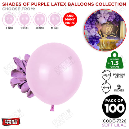Soft Lilac Purple Latex Balloons Available In 9, 12, 18 & 36 Inch Sizes