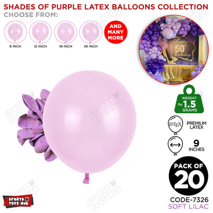 Soft Lilac Purple Latex Balloons Available In 9, 12, 18 & 36 Inch Sizes