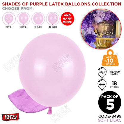 Soft Lilac Purple Latex Balloons Available In 9, 12, 18 & 36 Inch Sizes