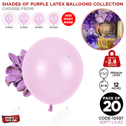 Soft Lilac Purple Latex Balloons Available In 9, 12, 18 & 36 Inch Sizes