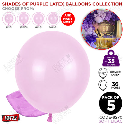 Soft Lilac Purple Latex Balloons Available In 9, 12, 18 & 36 Inch Sizes
