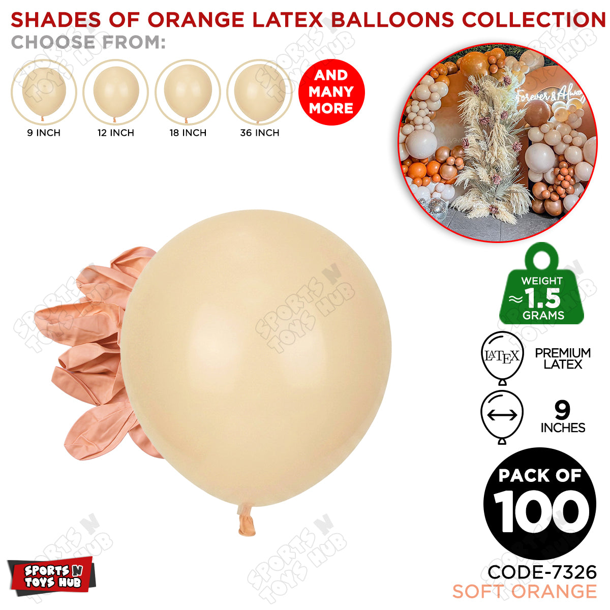 Soft Orange Latex Balloons Available In 9, 12, 18 & 36 Inch Sizes