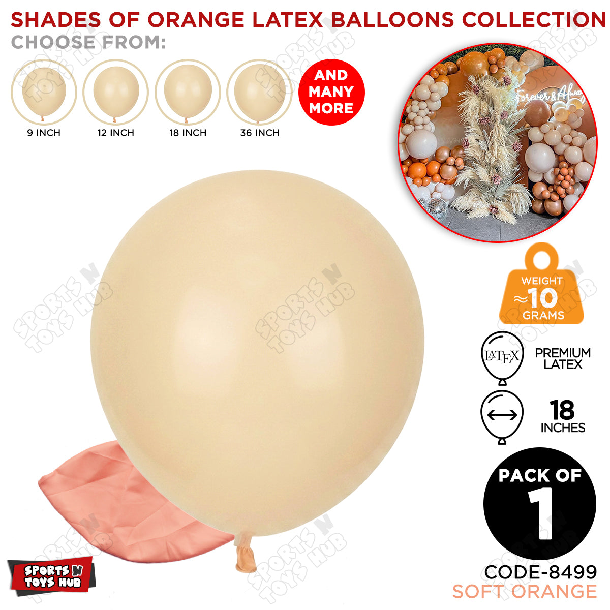 Soft Orange Latex Balloons Available In 9, 12, 18 & 36 Inch Sizes