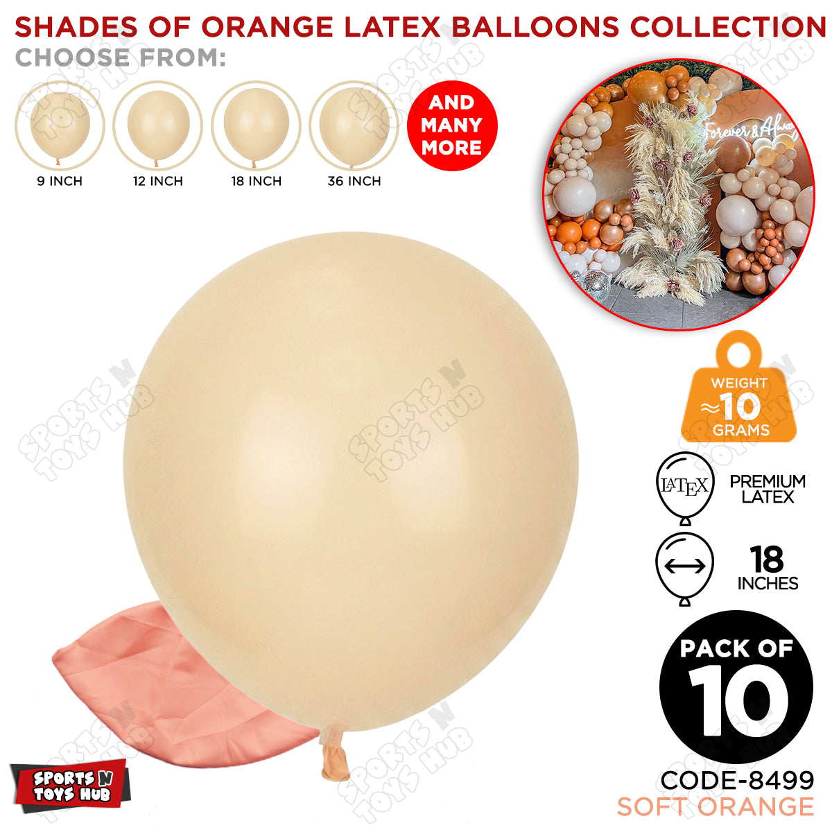Soft Orange Latex Balloons Available In 9, 12, 18 & 36 Inch Sizes