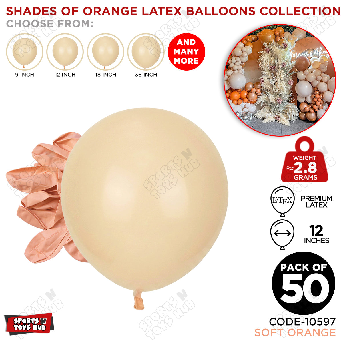 Soft Orange Latex Balloons Available In 9, 12, 18 & 36 Inch Sizes