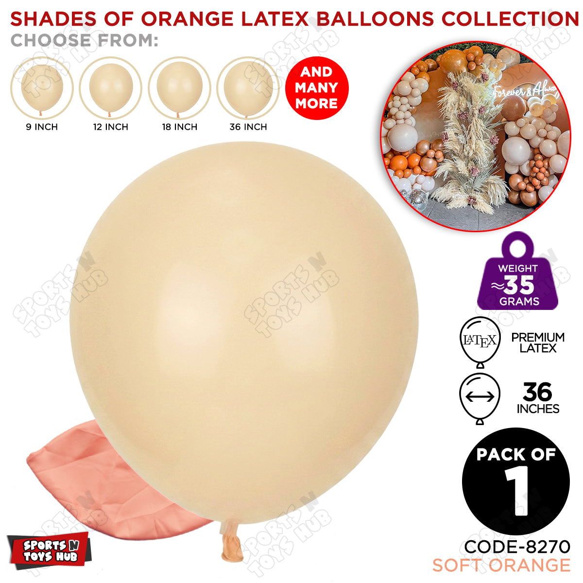 Soft Orange Latex Balloons Available In 9, 12, 18 & 36 Inch Sizes